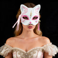 Héloïse  White & Pink Cat-Style  Masquerade Mask – Elegant Fantasy Design