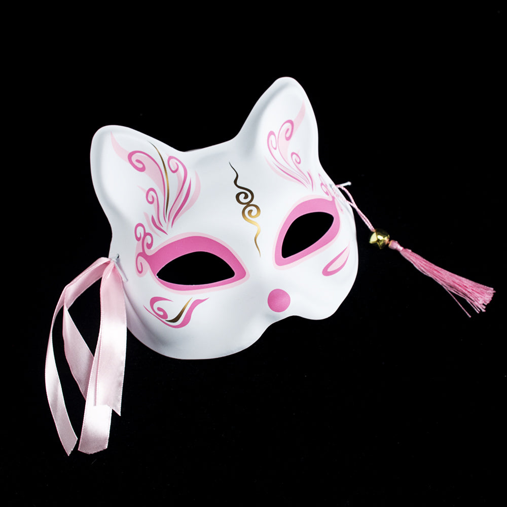 Héloïse  White & Pink Cat-Style  Masquerade Mask – Elegant Fantasy Design