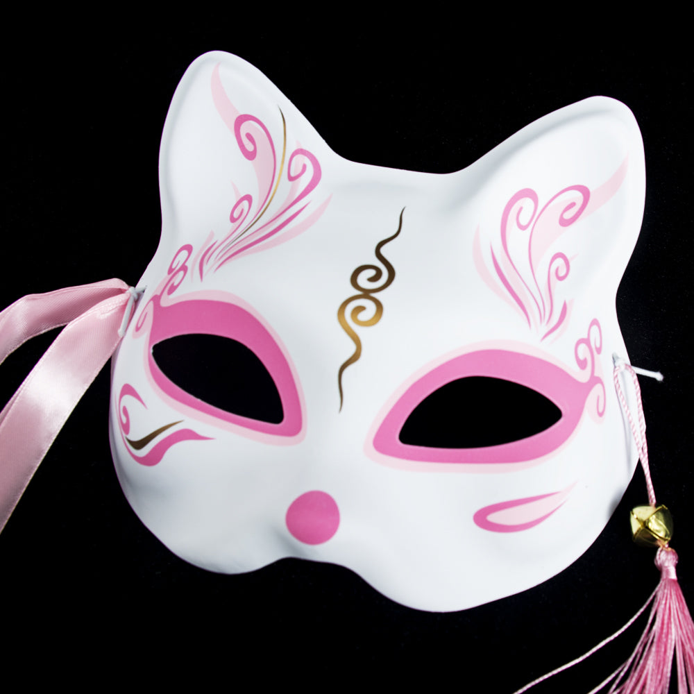 Héloïse  White & Pink Cat-Style  Masquerade Mask – Elegant Fantasy Design