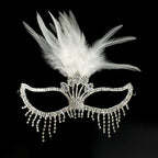 Bianca Feather Crystal Fringe Venetian Masquerade Mask