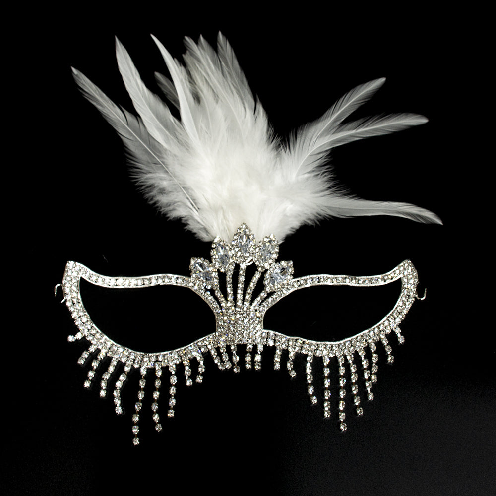 Bianca Feather Crystal Fringe Venetian Masquerade Mask