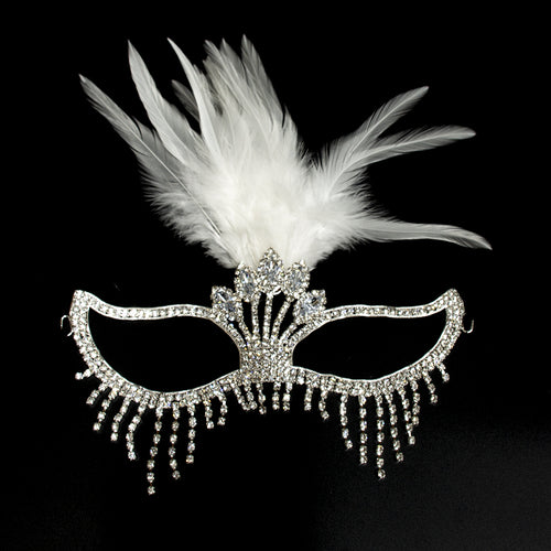 Bianca Feather Crystal Fringe Venetian Masquerade Mask