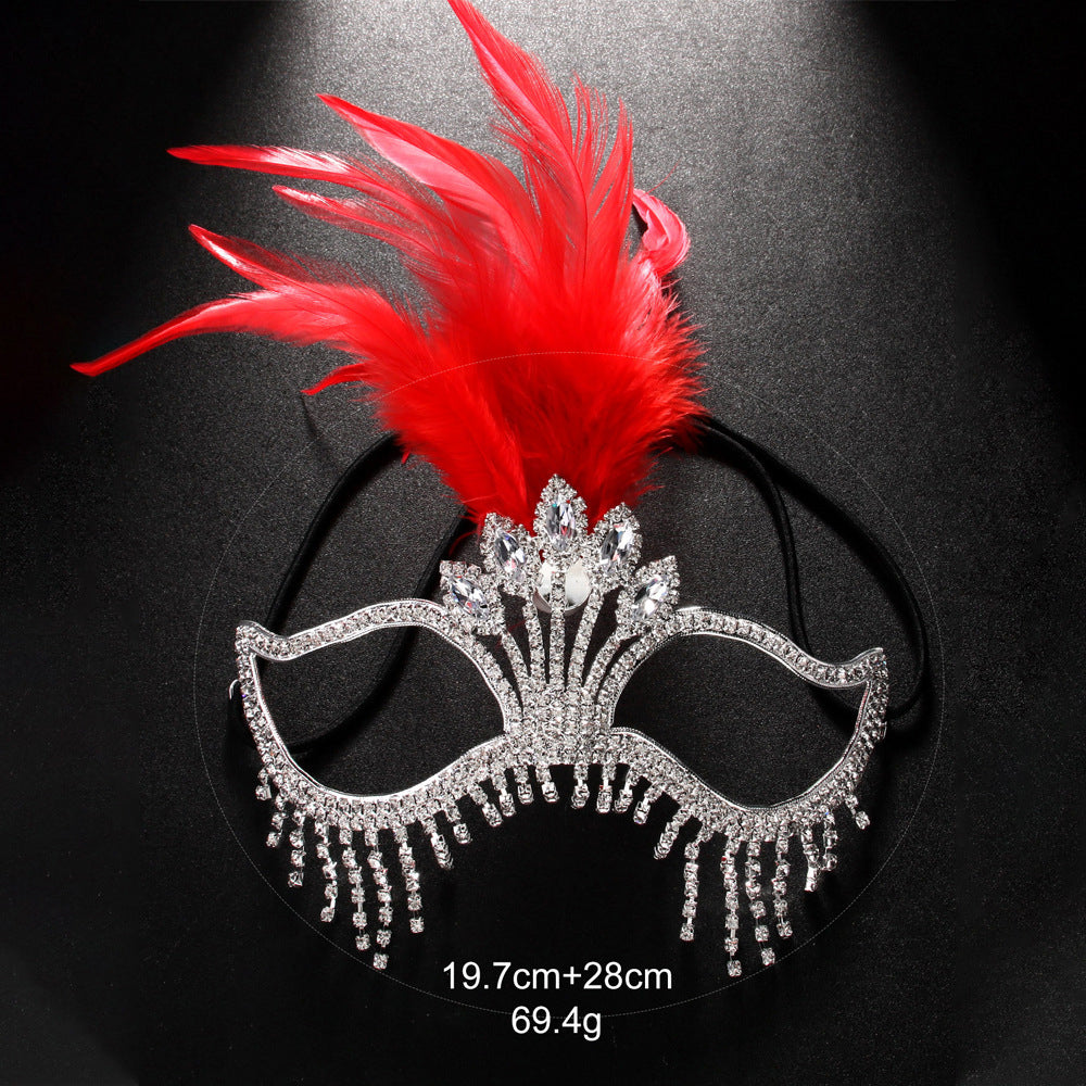 Bianca Feather Crystal Fringe Venetian Masquerade Mask