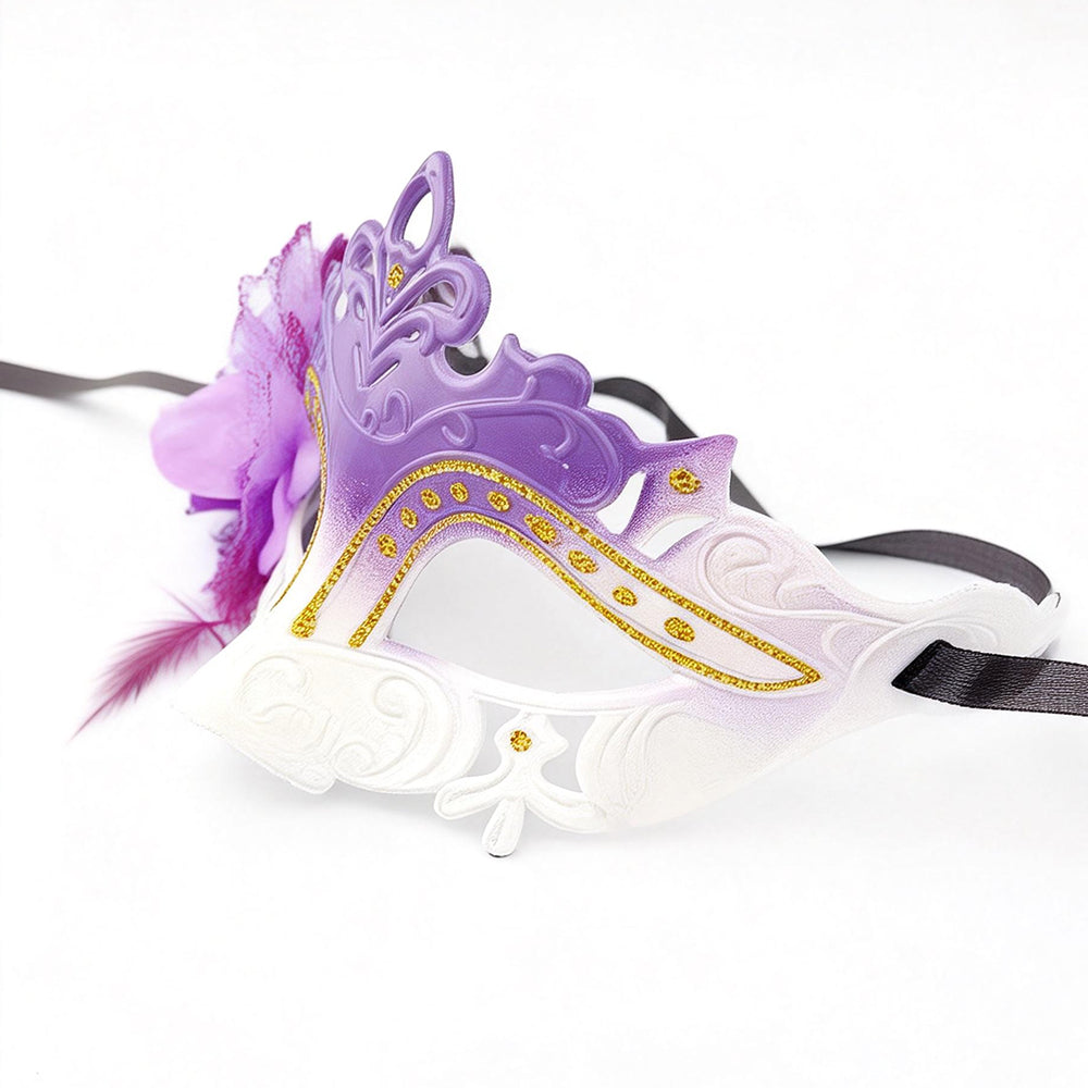 Héloïse Purple & White Regal Feather Masquerade Mask