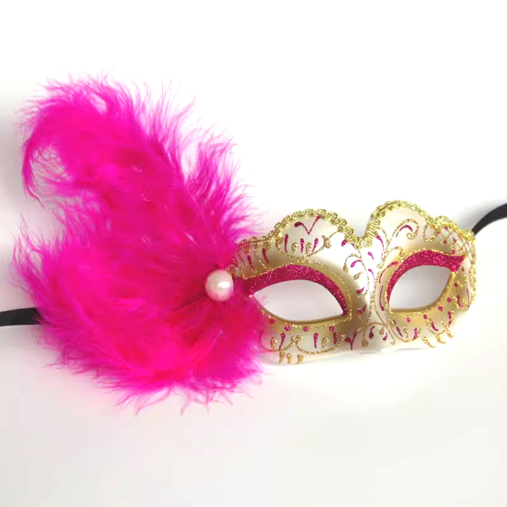 Giulia Feather & Gold Venetian Masquerade Mask – Pearl Accent Luxury Design