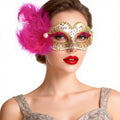 Giulia Feather & Gold Venetian Masquerade Mask – Pearl Accent Luxury Design