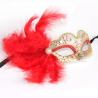 Giulia Feather & Gold Venetian Masquerade Mask – Pearl Accent Luxury Design