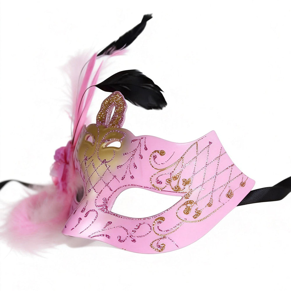 KELLY PINK Pink Feather Venetian Masquerade Mask