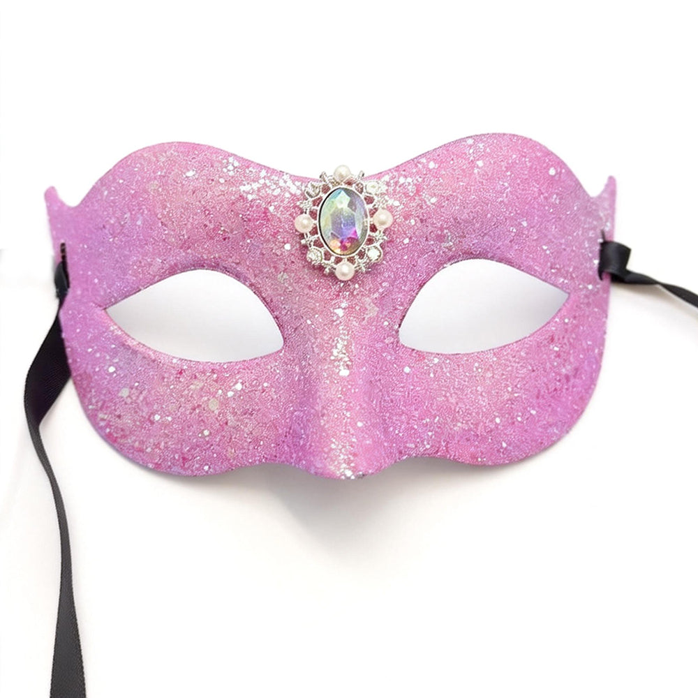 KELLY PINK Purple Glitter Venetian Masquerade Mask with Crystal Centerpiece