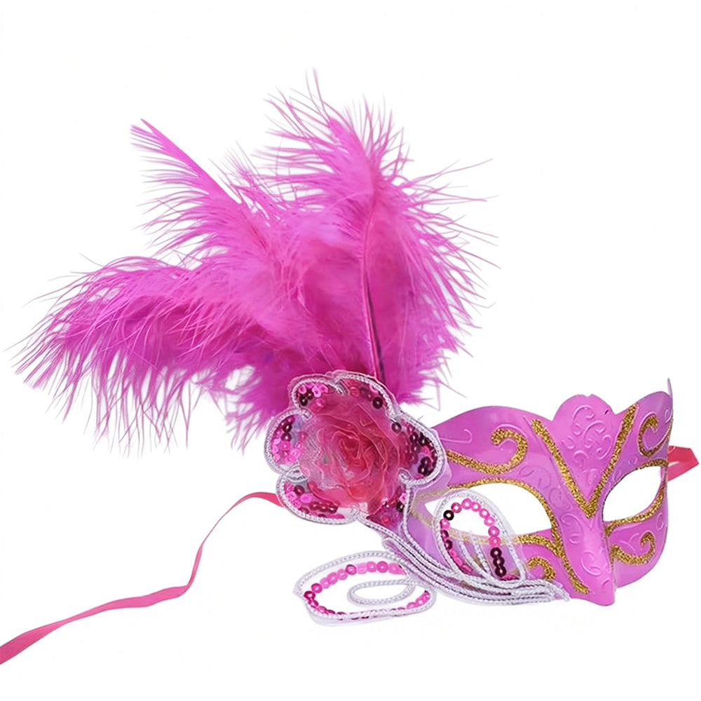 Giulia  Feather Venetian Masquerade Mask with Floral Accent