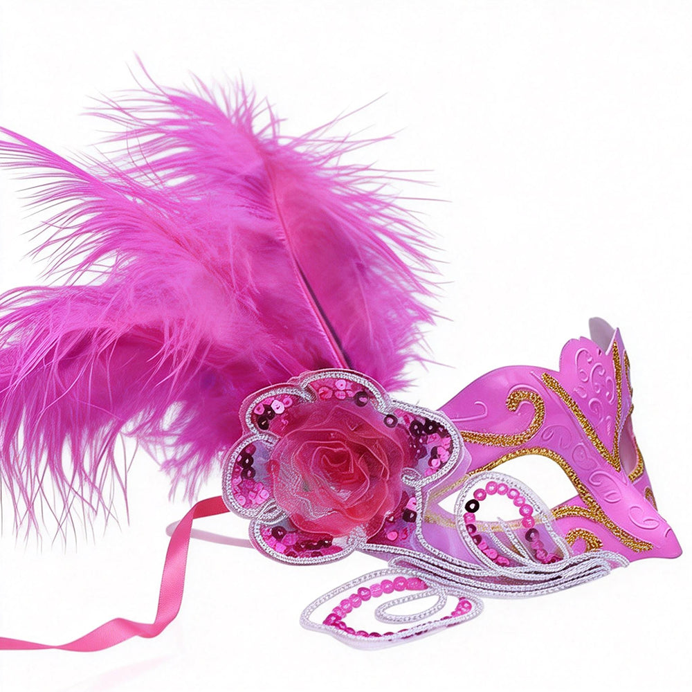 Giulia  Feather Venetian Masquerade Mask with Floral Accent