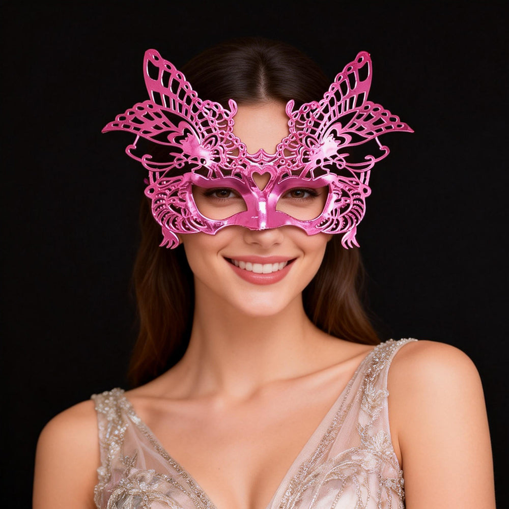 Héloïse Pink Butterfly Filigree Masquerade Mask