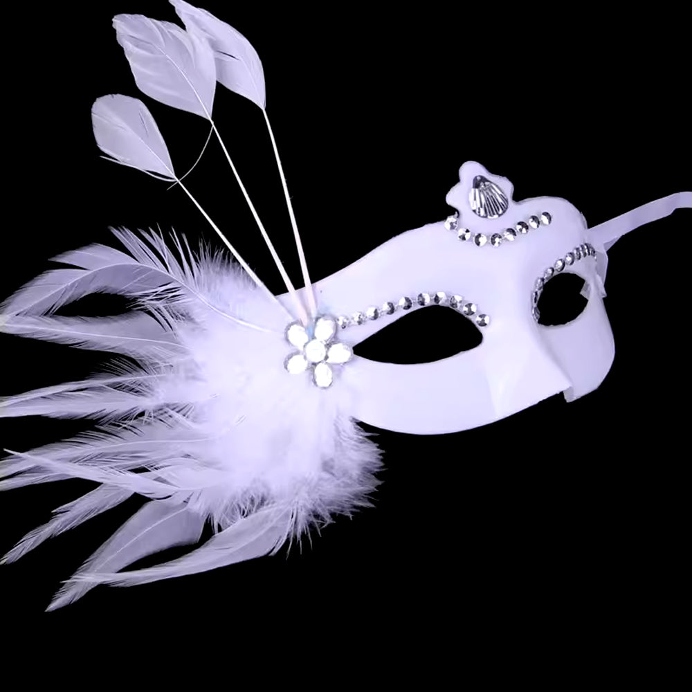 Giulia White Feather Crystal Masquerade Mask