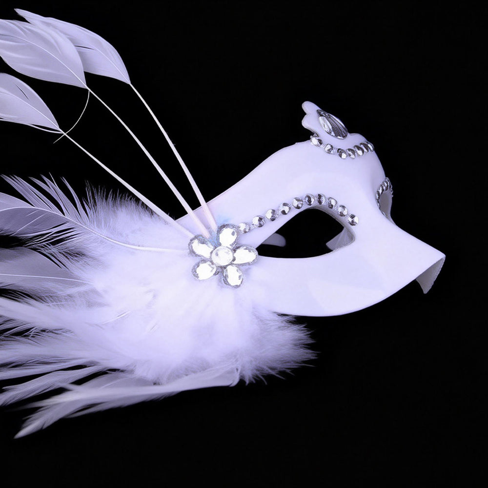 Giulia White Feather Crystal Masquerade Mask