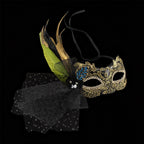 lack & Gold Feather Masquerade Eye Mask | Rhinestone Detail