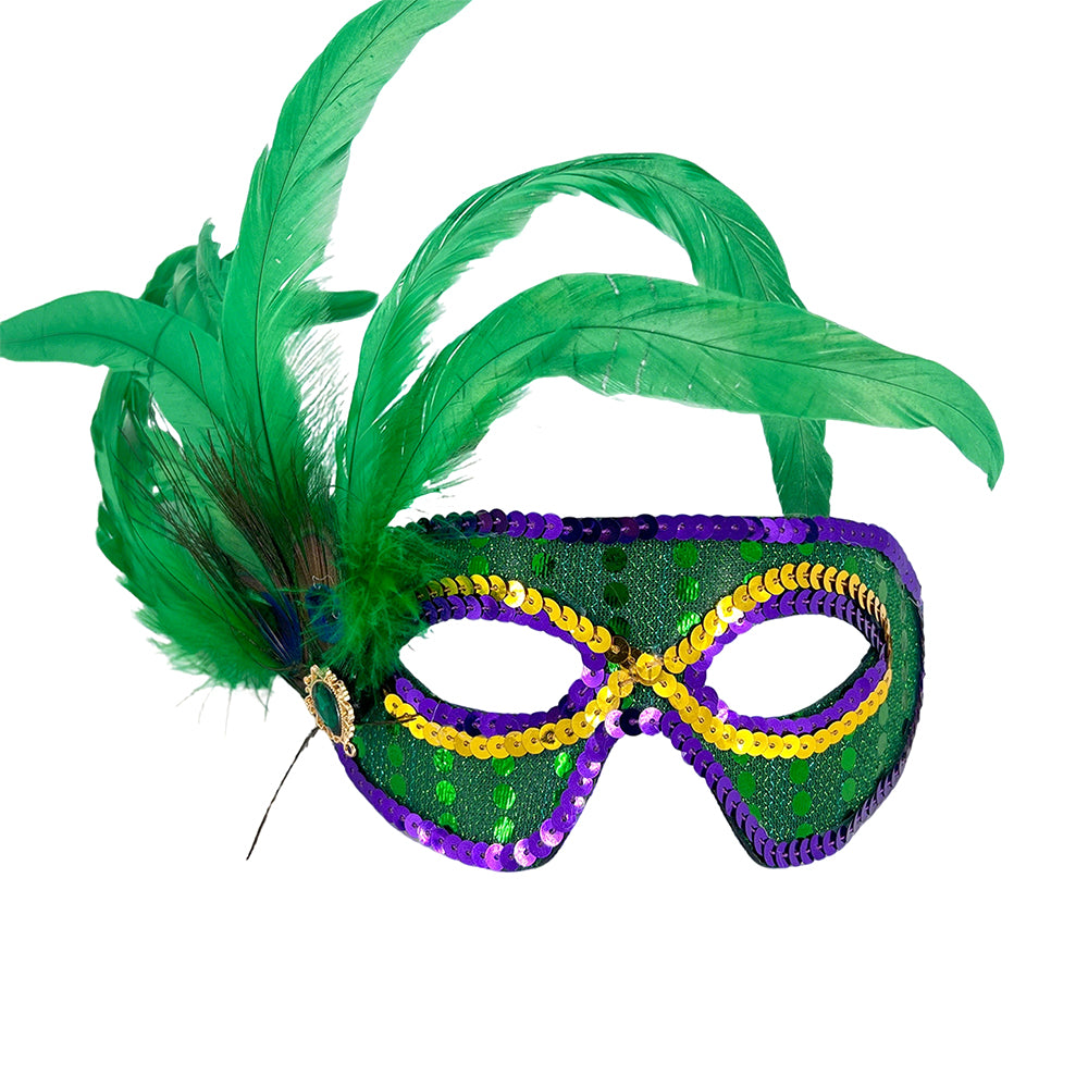 Giulia  Emerald Feather Sequin Masquerade Mask