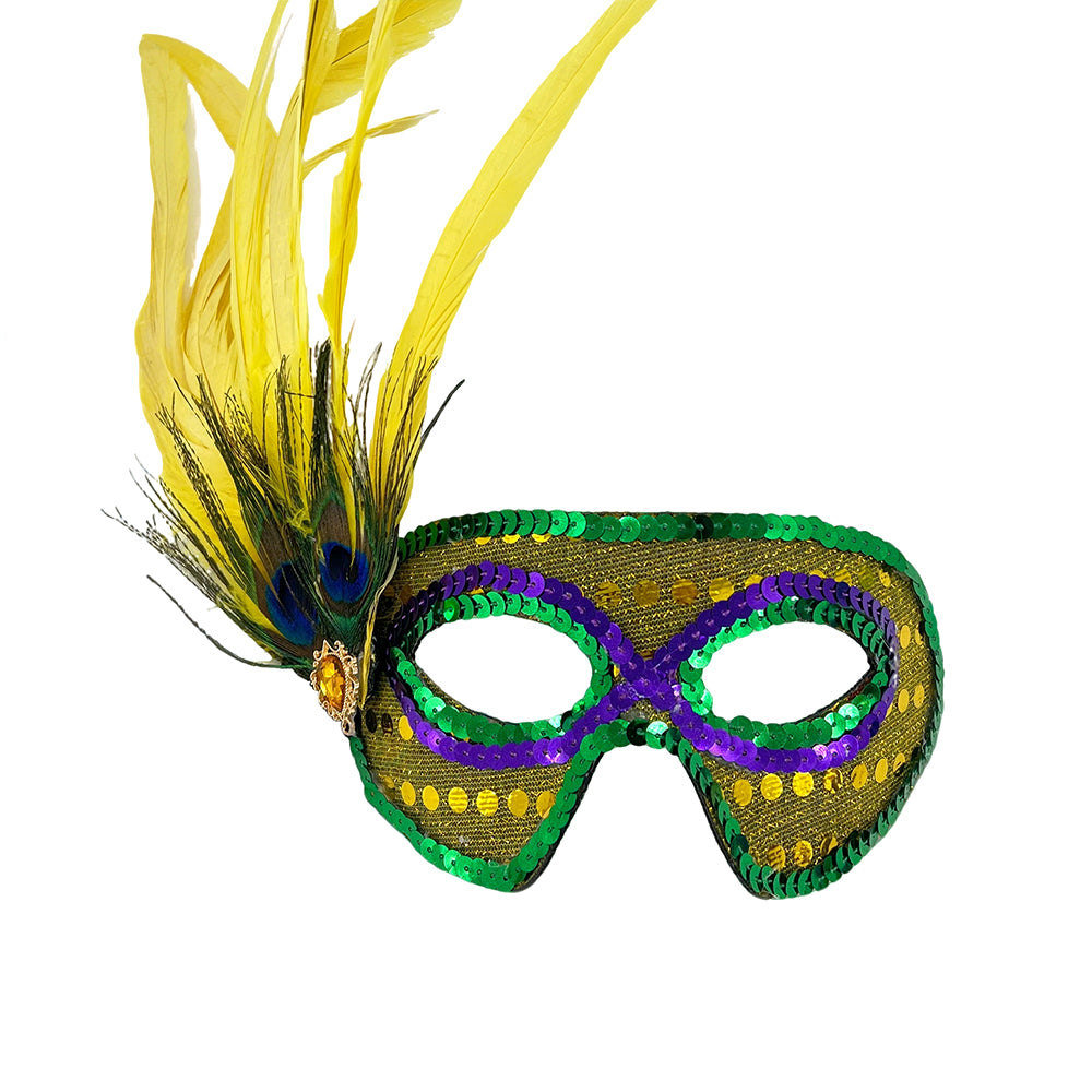 Giulia  Emerald Feather Sequin Masquerade Mask