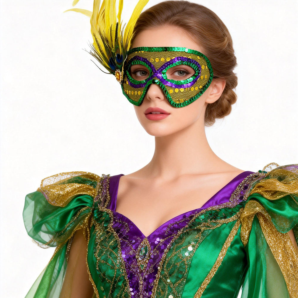 Giulia  Emerald Feather Sequin Masquerade Mask
