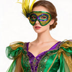 Giulia  Emerald Feather Sequin Masquerade Mask