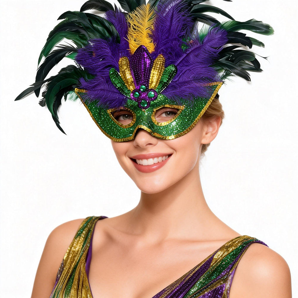 Giulia Royal Plum Feather Masquerade Mask