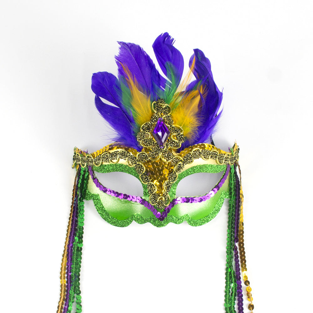 Máscara de carnaval de plumas verdes Giulia – Party Mask