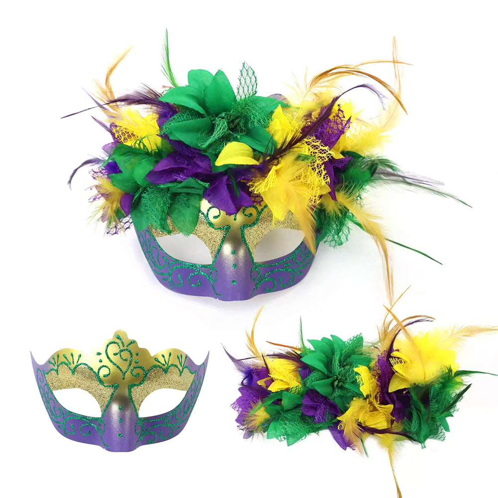Giulia Purple Floral Feather venetian Masquerade Mask