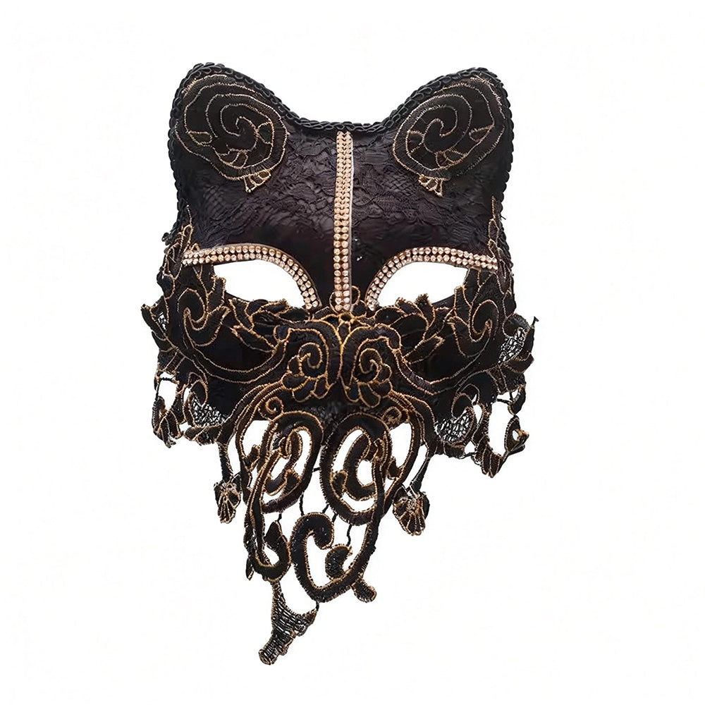 Marie Lace Black Baroque Lace Cat Masquerade Mask
