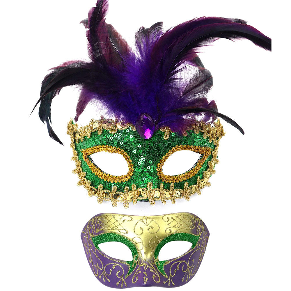 Giulia  Emerald Plume Couple Masquerade Mask Set