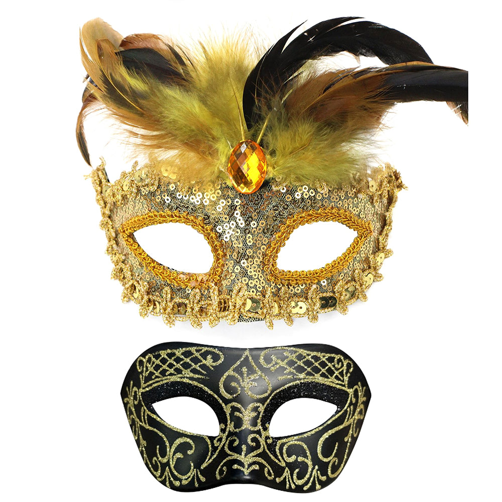 Giulia  Emerald Plume Couple Masquerade Mask Set