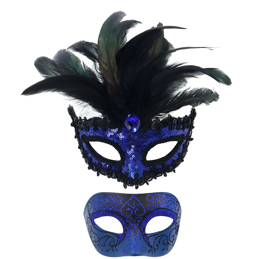Giulia  Emerald Plume Couple Masquerade Mask Set