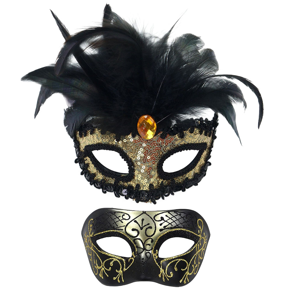 Giulia  Emerald Plume Couple Masquerade Mask Set