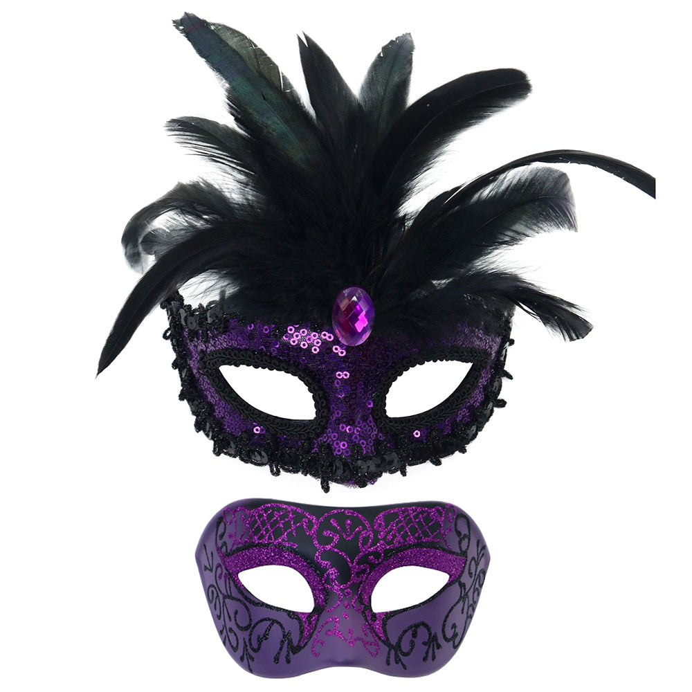 Giulia  Emerald Plume Couple Masquerade Mask Set