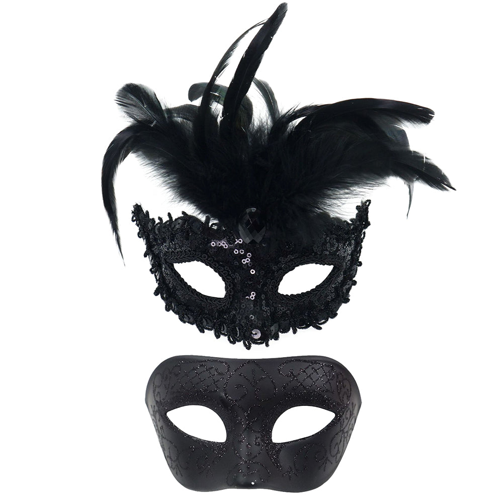 Giulia  Emerald Plume Couple Masquerade Mask Set
