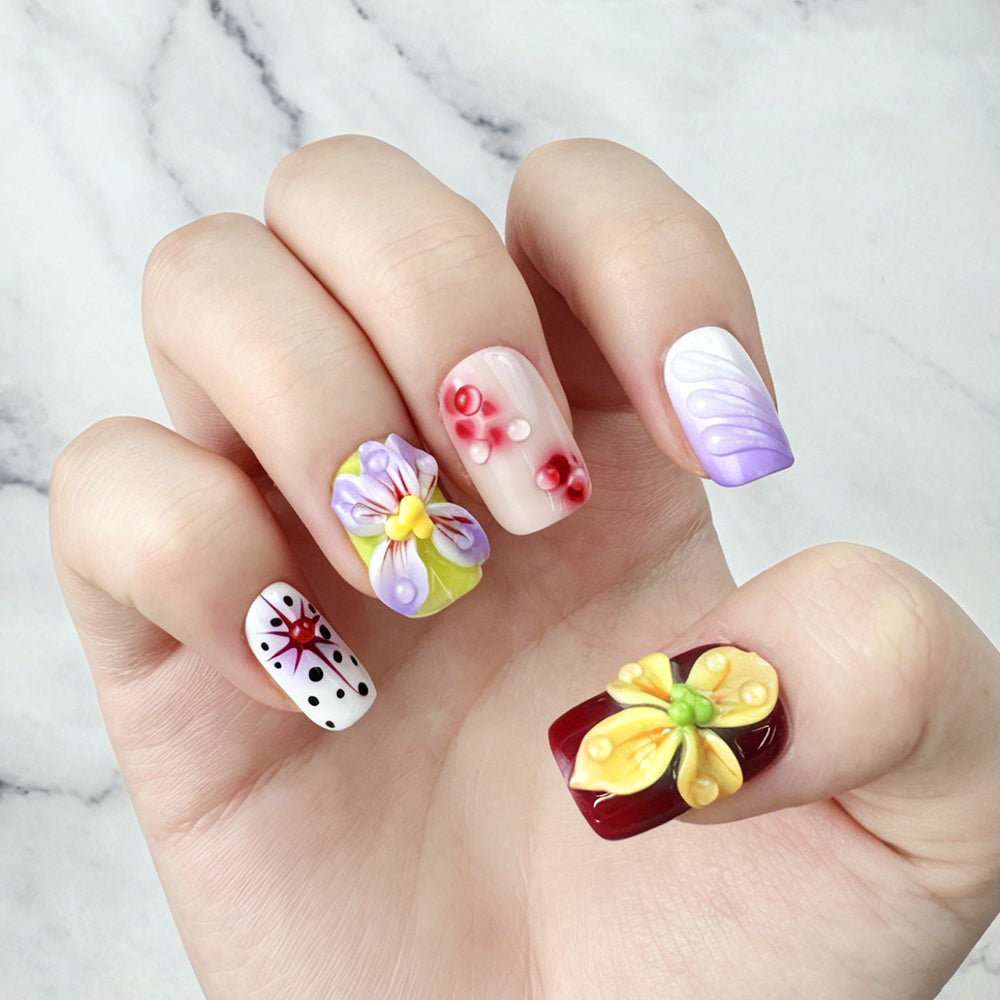 Cute 3D Flower Garden Press-On Nails