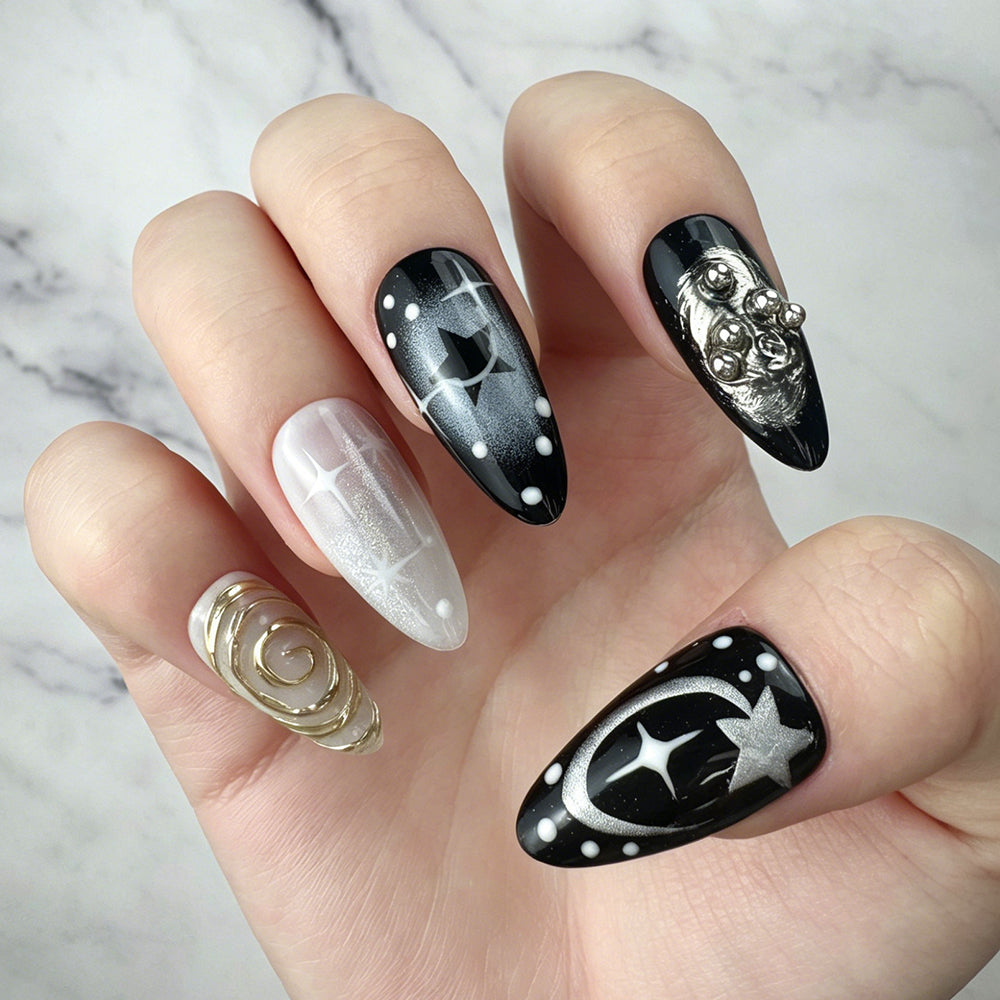 Mystic Moon Star Handmade Press-On Nails