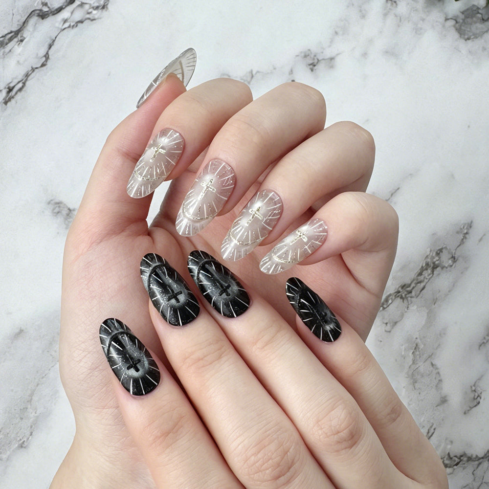 Mismatched Two-Tone Cross Star Press-On Nails