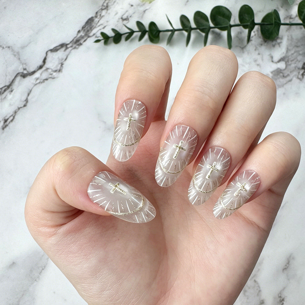 Mismatched Two-Tone Cross Star Press-On Nails