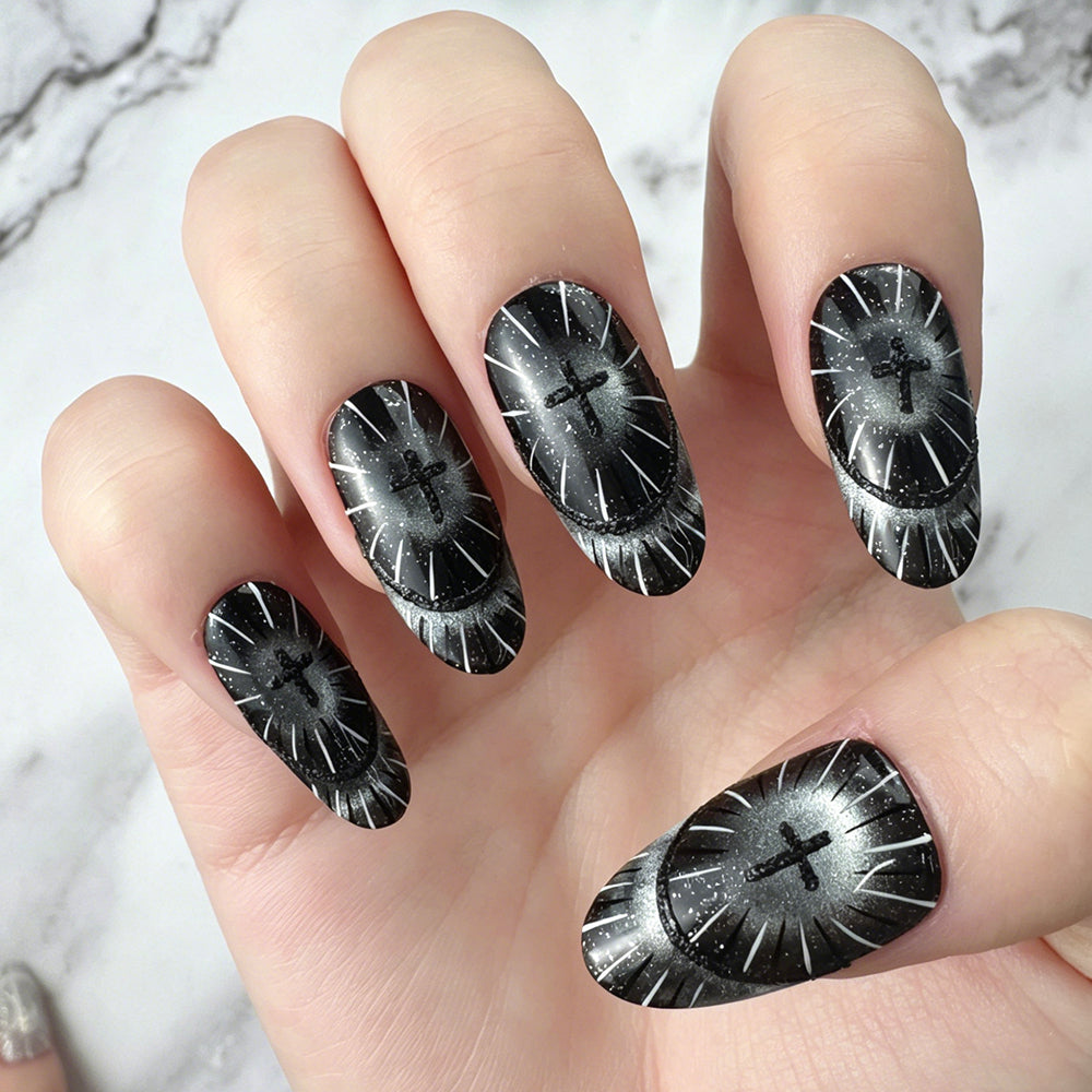 Mismatched Two-Tone Cross Star Press-On Nails