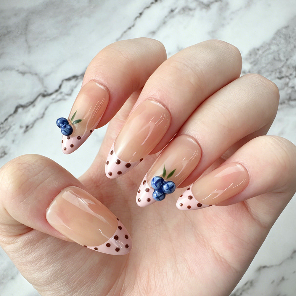 Blueberry Accent Dot French Press-On Nails