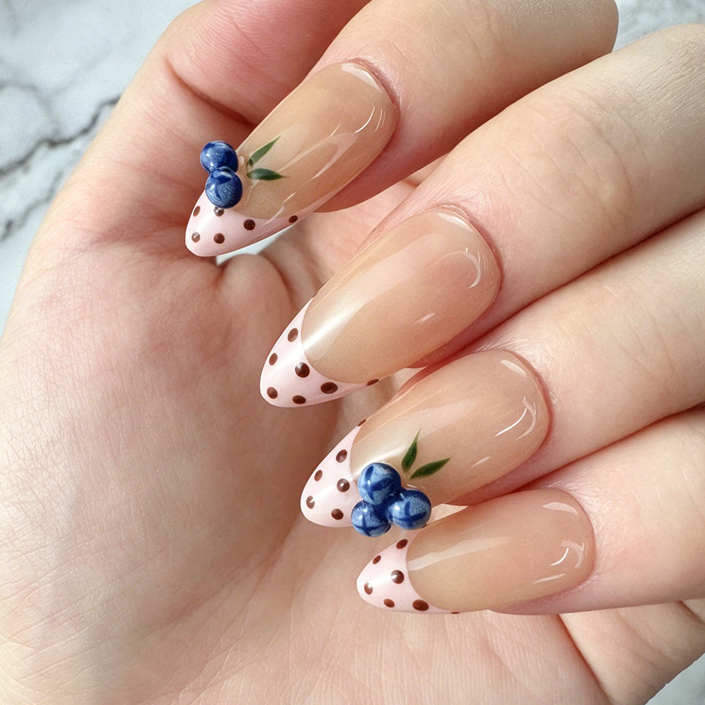Blueberry Accent Dot French Press-On Nails