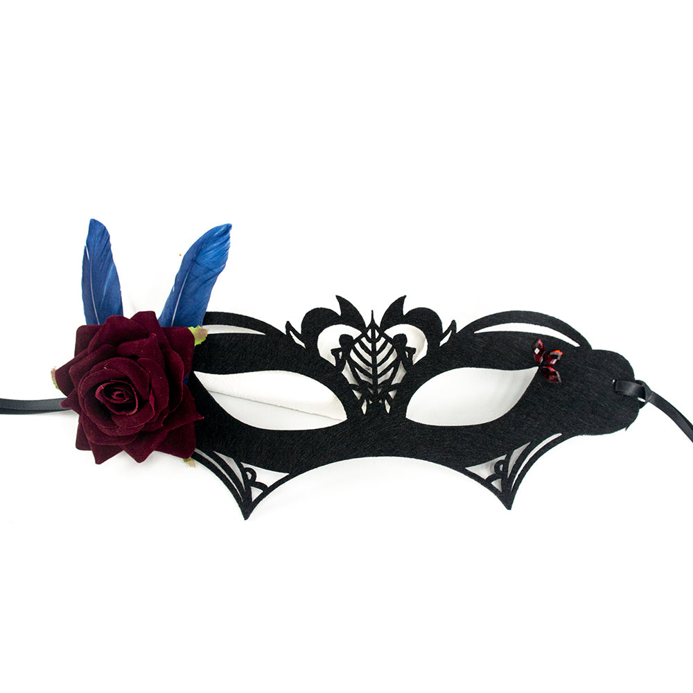 Máscara de encaje de flores de Marie con rosa roja 3D