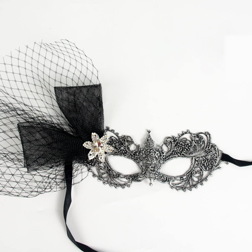 Marie Lace Silver-Gray Rhinestone Ball Mask