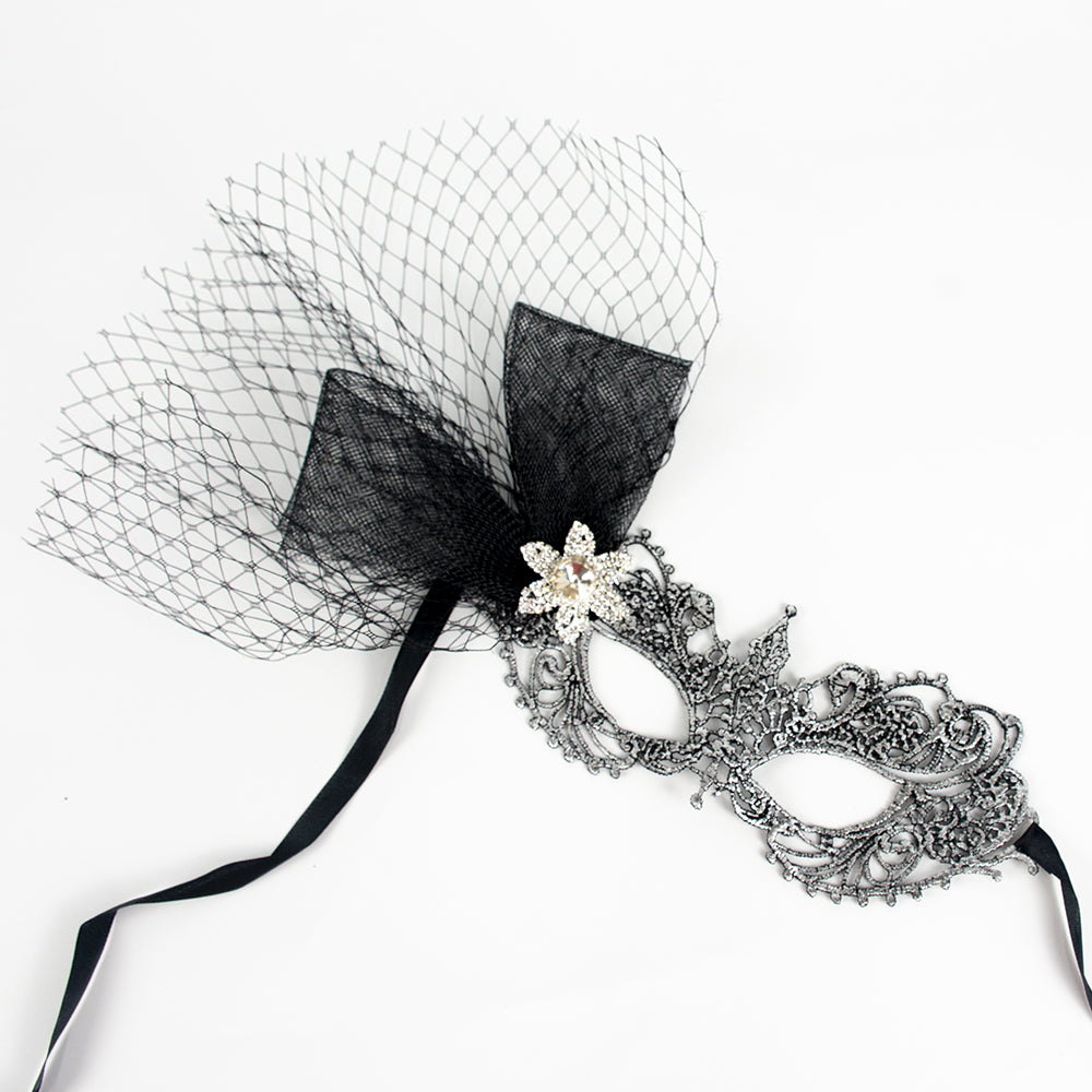 Marie Lace Silver-Gray Rhinestone Ball Mask