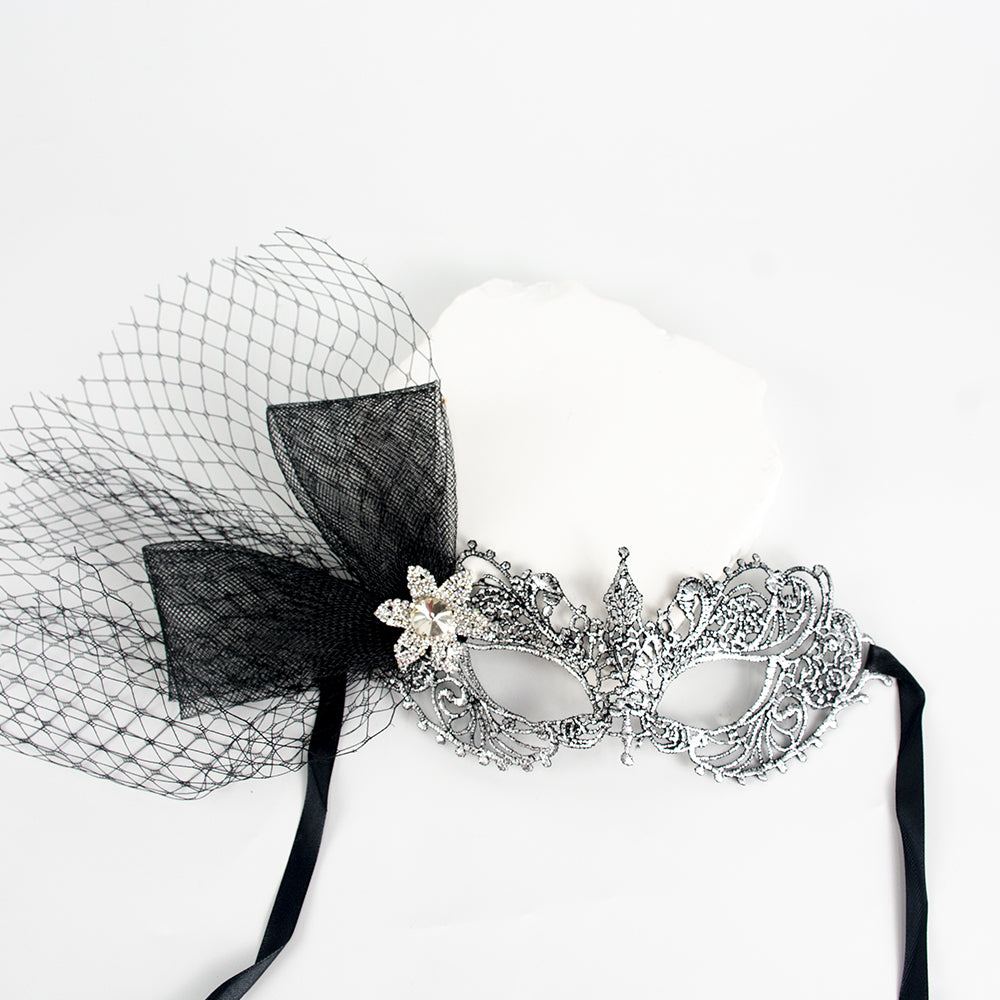 Marie Lace Silver-Gray Rhinestone Ball Mask