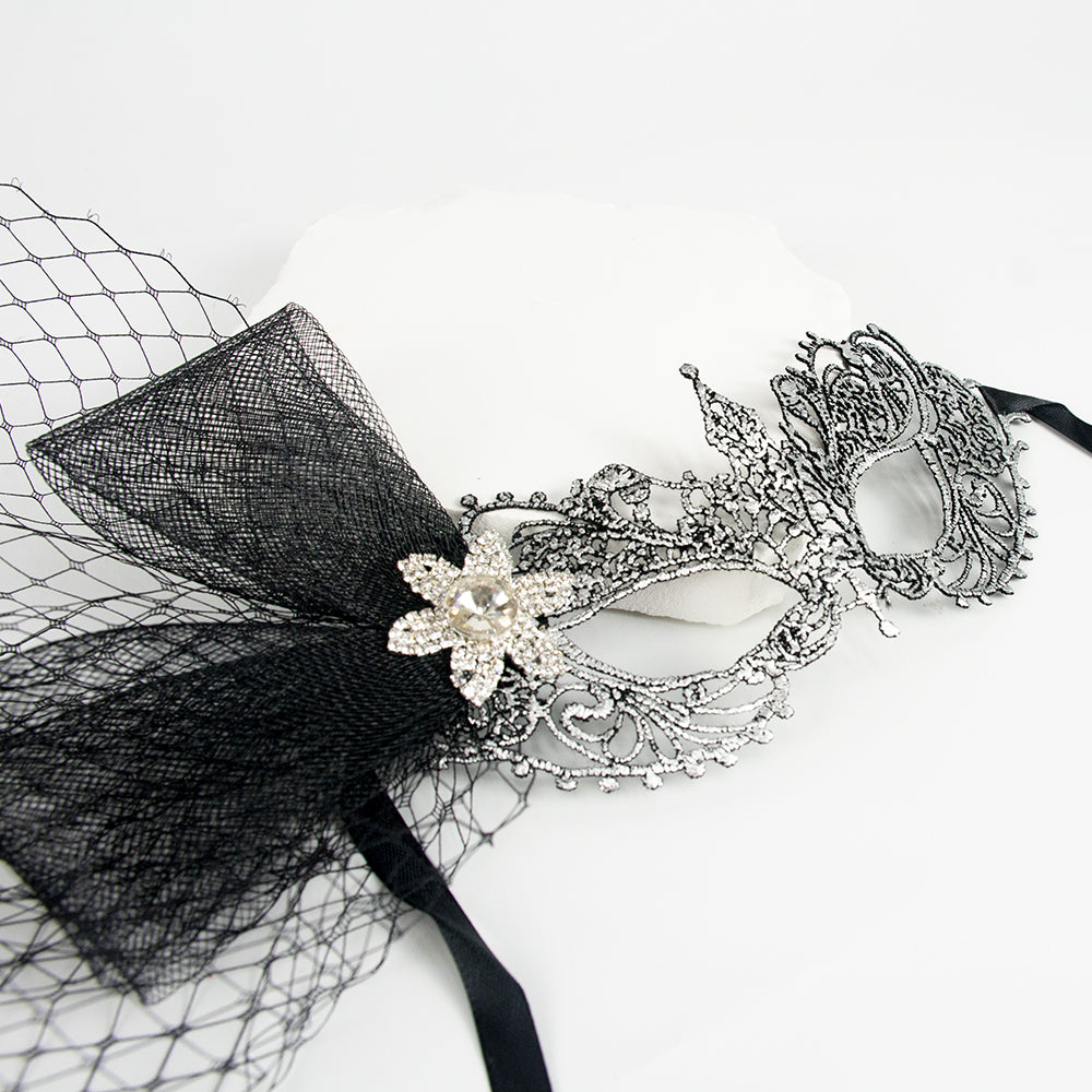 Marie Lace Silver-Gray Rhinestone Ball Mask