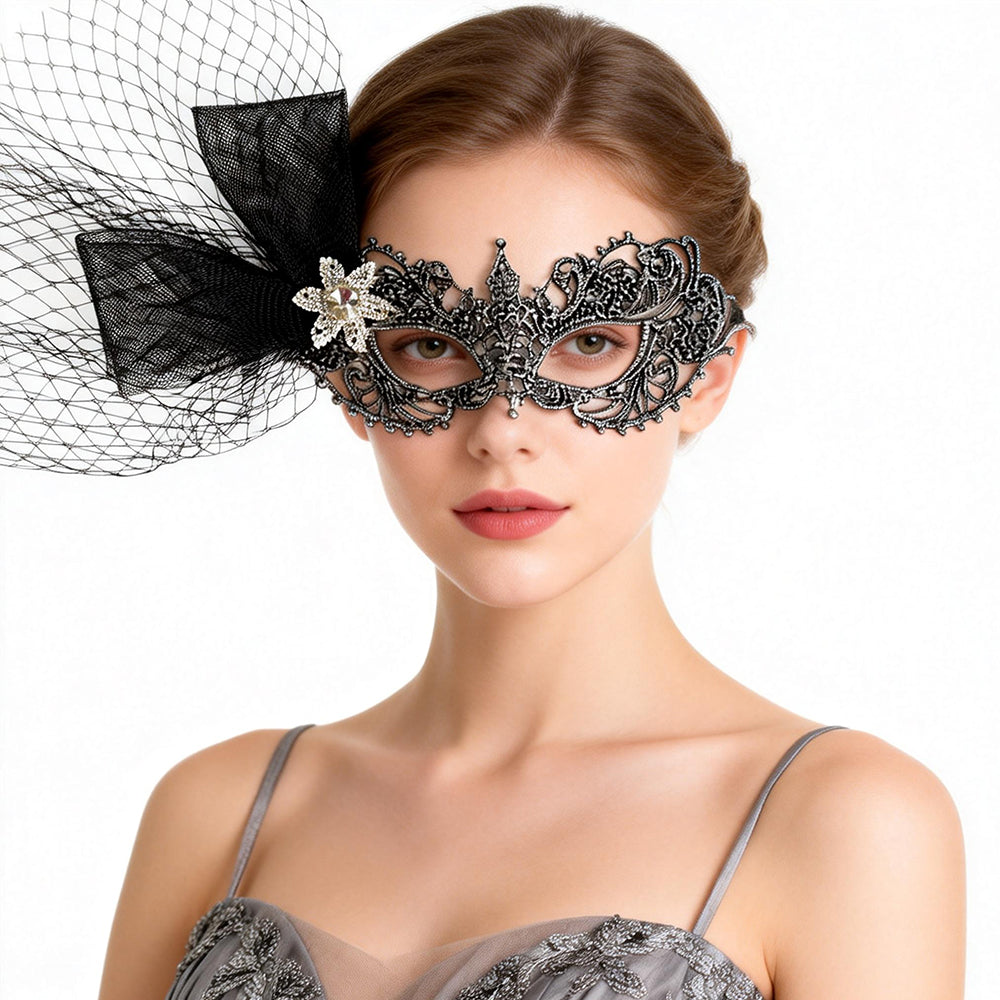 Marie Lace Silver-Gray Rhinestone Ball Mask