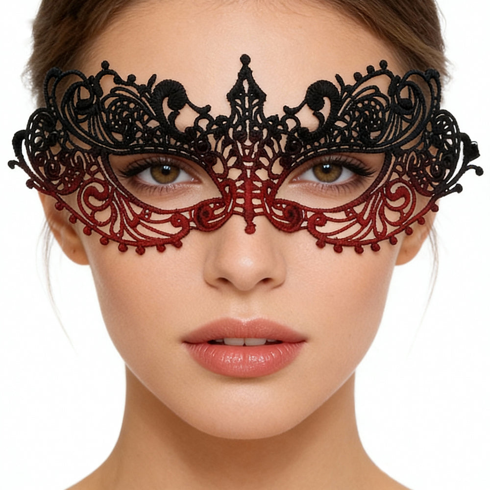 Marie Lace Crimson Noir Baroque Masquerade Mask