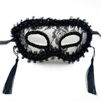 Marie Lace Pearl-Trimmed Lace Masquerade   Mask with Tassels
