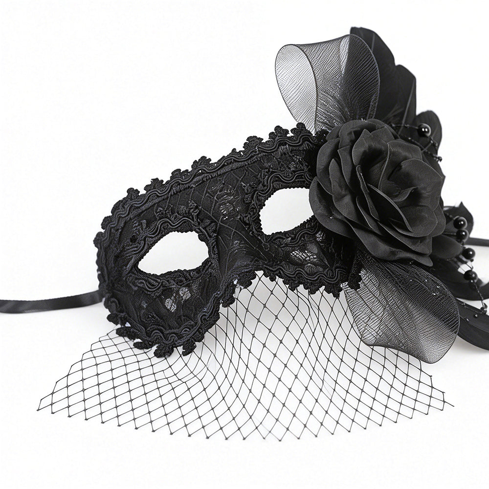 Marie Lace Black Lace Masquerade Mask with Veil