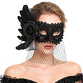 Marie Lace Black Lace Masquerade Mask with Veil